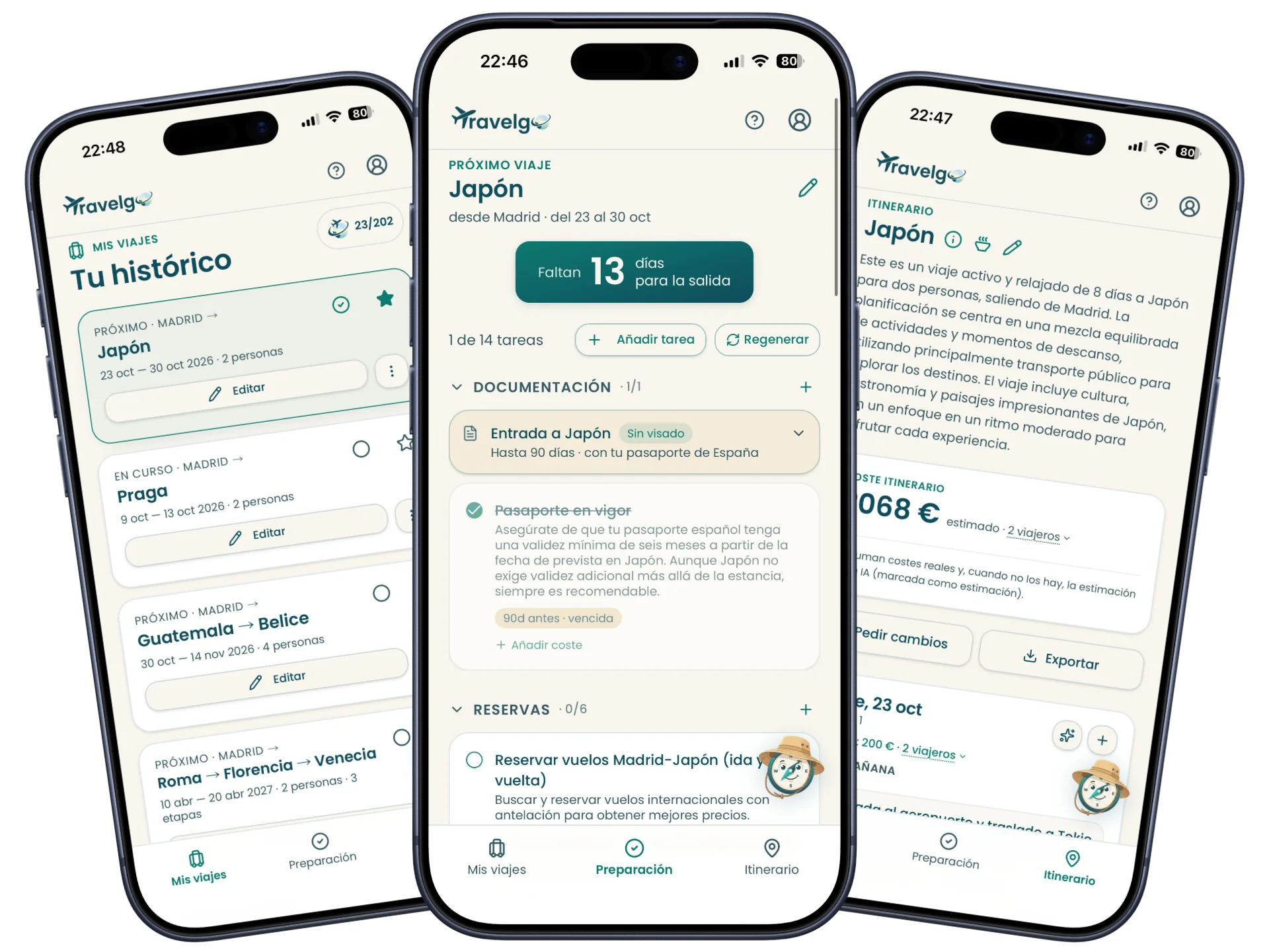 La app TravelgO en el móvil: tus viajes, la preparación y el itinerario